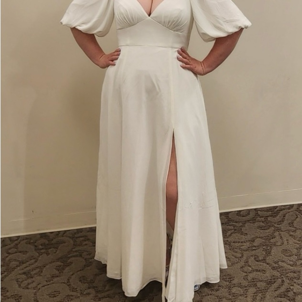 Bubble Sleeve Georgette V-Neck Wedding Dress